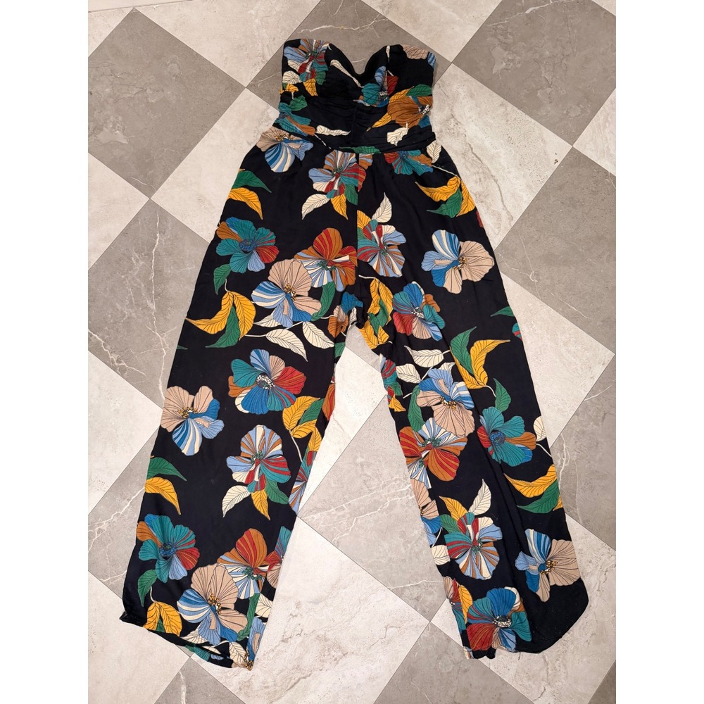B.O.G. Collective Strapless Floral Wide Leg Jumpsuit Black Multi Small